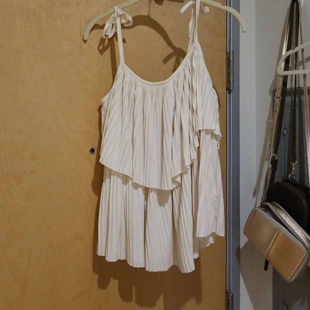 Off white layered ruffle spaghetti strap tanktop